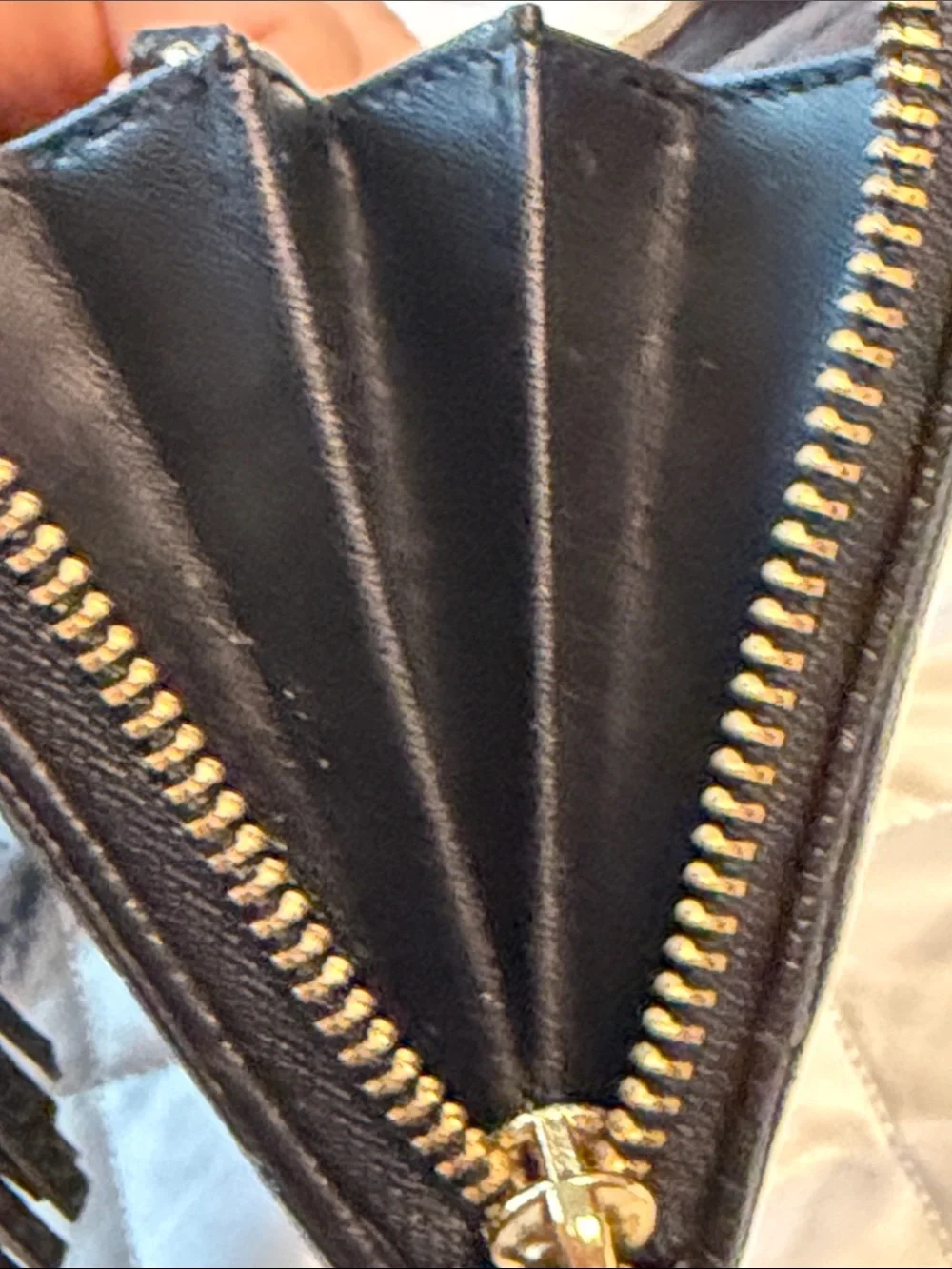 kate spade Black Pebbled Leather Zip Wallet with Tassel
